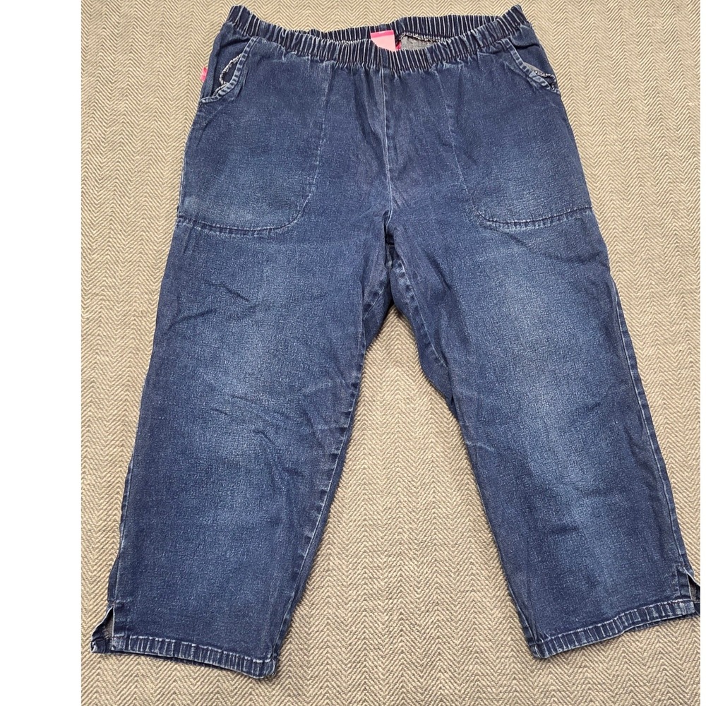 Woman Within Womens 14W‎ Blue Denim Pull On Capri Pants Elastic Waist Stretch